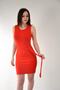 Women's Red Belt Detailed Flexible Crepe Fabric Sleeveless Mini Dress - 2