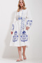White Stand Collar Belted Double-Slit Linen Dress ALC-X11570 - 2