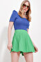 Women's Blue Square Neck Princess Sleeve Regular Fit Blouse ALC-X8605 - 2