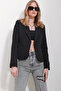 Women's Black Lined Single Button Jacket ALC-X11608 - 4