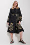 Black Judge Collar Belted Double Slit Linen Dress Alc-X11570 - 3