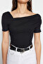 Siyah Asimetrik Yakalı Fitted/Vücuda Oturan Çıtçıtlı Örme Body TWOSS23BD00060 - 4