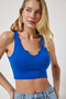 Women's Cobalt Blue Strappy Crop Knitted Blouse OW00030 - 3