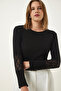 Women's Black Lace Saran Corded Knitted Blouse EN00602