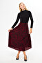 Red Zebra Pattern Long Half Lining Pleated Skirt, Floral Patterned Summer Skirt, Crepe Skirt