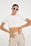 Cotton Round Neck Short Sleeve Crop Top Ecru