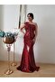 Women's Red Leopard Pattern Sequin Design Fish Evening Dress