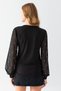 Women's Black V-Neck Sleeves Pearl Detailed Transparent Sleeve Jersey Blouse - 5