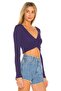 Women's Purple V-Neck Silk Jersey Crop Top - 2