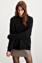 Allys Women's Crew Neck Oversize Basic Black Sweatshirt - 2