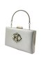 Mother of Pearl Ecru Color Satin Silver Case Silver Stone Evening Bag Evening Bag Wedding Engagement Portfolio - 2