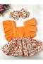 Baby Girl Orange Orange Pattern Salopette Bandana Set