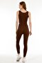 Women's High Waist Corded Fabric Tights Tyt110 Brown - 3