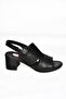 P555452303 Black Genuine Leather Thick Heeled Women's Sandals - 5