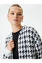 Long Cardigan Houndstooth Patterned with Pockets