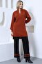 Women's Brick Black Corded Comfortable Balloon Sleeve Knitwear Tunic Pants Bottom-Top Set - 3