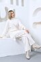 Women's Vanilla Corded Comfortable Balloon Sleeve Knitwear Tunic Pants Bottom-Top Set - 4