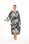 WOMEN'S LARGE SIZE V-NECK BLACK AND WHITE LEAF PATTERNED SHIRT DRESS - 8