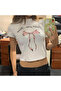 White Protect Your Heart Ribbon Printed Women's Crop Body - 2