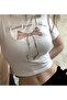 White Protect Your Heart Ribbon Printed Women's Crop Body