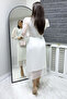 White Tie-Detail Neck French Lace Pleated Evening Dress - 4