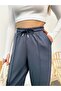 Women's Anthracite Modal Mixed Fabric Striped Baggy Trousers with Elastic Waist Pockets - 2
