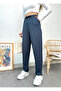 Women's Anthracite Modal Mixed Fabric Striped Baggy Trousers with Elastic Waist Pockets - 3