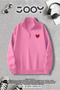 Half Zippered Heart Printed Pink Women's Sweatshirt - 3