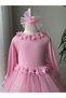 Long Sleeve Children's Evening Dress with Floral Tulle Skirt - 2