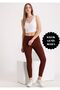 Curve Large Size Ribbed Raised Women's High Waist Recovery Brown Winter Leggings