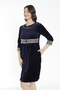 Navy Blue Pocketed Cotton Velvet Dress with Embroidery Detail