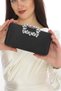 Black Color Satin Fabric Flower Motif Stone Hand and Strap Evening Dress Portfolio Clutch Evening Bag - 3