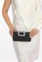 Black Color Satin Fabric Flower Motif Stone Hand and Strap Evening Dress Portfolio Clutch Evening Bag - 4