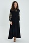 Women's Black Sleeves Embroidery Detailed Long Sleeve Ethnic Authentic Long Dress