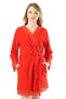 Women's Red Fleece Long Sleeve Lace Short Dressing Gown