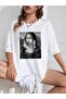 MonaLisa Illust Printed Black and White Oversize T-Shirt-Short Sleeve Crew Neck Summer T-Shirt - 2