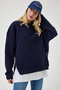 Women's Navy Blue Zipper Detailed Raised Knitted Sweatshirt UB00148 - 3