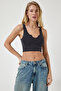 Women's Anthracite Strappy Crop Knitted Blouse OW00030 - 2