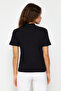 Siyah %100 Pamuk Basic Regular/Normal Kalıp Dik Yaka Örme T-Shirt TWOAW20TS0096 - 6