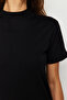 Siyah %100 Pamuk Basic Regular/Normal Kalıp Dik Yaka Örme T-Shirt TWOAW20TS0096 - 4
