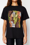 Black Printed 100% Cotton Oversize/Wide Fit Knitted T-Shirt TWOSS20TS0729 - 5