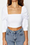 White Balloon Sleeve Square Neck Crop Woven Blouse TWOSS19XB0036 - 4