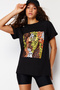 Black Printed 100% Cotton Oversize/Wide Fit Knitted T-Shirt TWOSS20TS0729