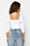 White Balloon Sleeve Square Neck Crop Woven Blouse TWOSS19XB0036 - 6
