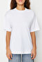 Beyaz %100 Pamuk Bisiklet Yaka Oversize/Geniş Kalıp Örme T-Shirt TWOSS20TS0134 - 8