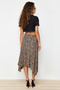 Brown Leopard Patterned Flounced Asymmetrical Midi Stretch Knitted Skirt TWOAW20ET0440 - 6