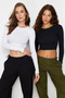 Black-White 2 Pack Fitted Crew Neck Crop Ribbed Stretchy Knitted Blouse TWOAW22BZ0331 - 8