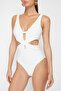 Ecru Deep-Cut Regular Swimsuit with Cut Out Detail Tbess20Ma0292 - 3