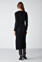 Anastacıa Women's Ribbed Flexible Fabric Draped Gathered Asymmetrical Slit Body Fitted Black Skirt - 4