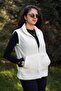 Women's Ecru White Stand Collar Thick Plush Zippered Vest 24KYLKK215